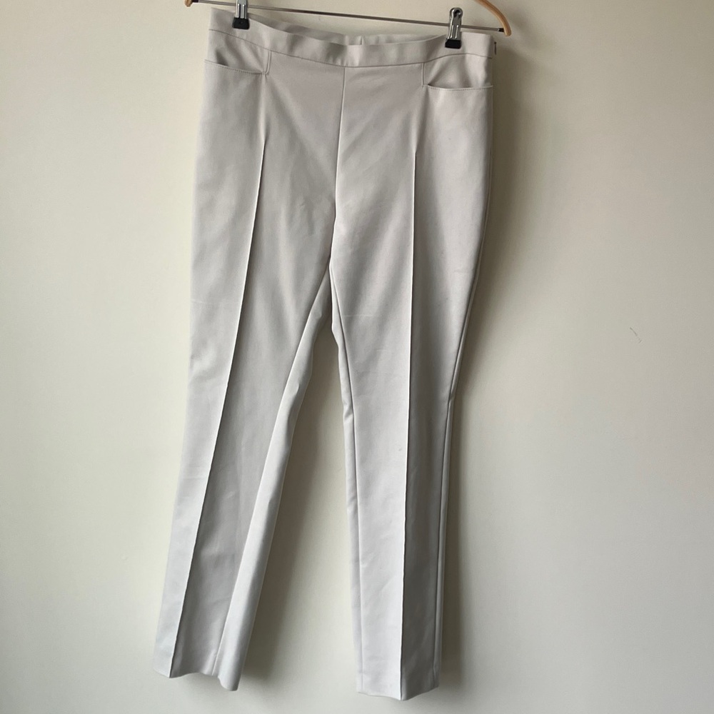 AKRIS PUNTO Techno Cotton Tapered Leg Trousers, Ecru, Side Zip, Women’s 10 EUC